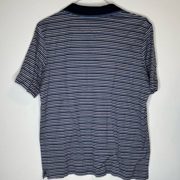Cotton Reel Blue-White Striped Double Mercerized Cotton Polo Size Large - Picture 4 of 5
